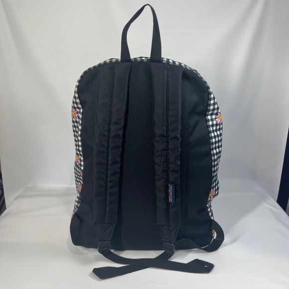 JanSport SuperBreak Gingham Daisy Floral Backpack Black White School‎ Bag Travel - Picture 3 of 9